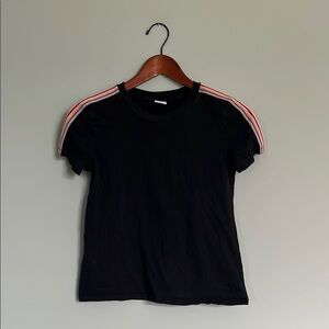 Aritzia TNA Black Crewneck T-Shirt with Pink and Orange Stripes Size XS